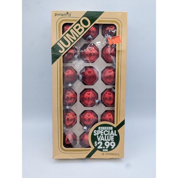 Pyramid / Rauch Industries, Inc. Other - Vtg Pyramid Rauch Jumbo Red Glass Christmas Ornaments Box of 18 USA Shiny 2"
